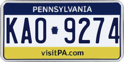 PA license plate KAO9274