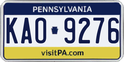 PA license plate KAO9276