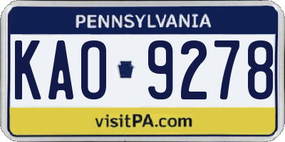 PA license plate KAO9278