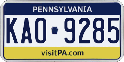 PA license plate KAO9285