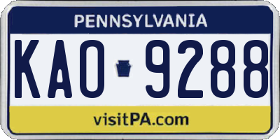 PA license plate KAO9288