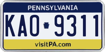 PA license plate KAO9311