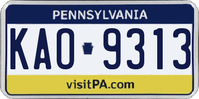 PA license plate KAO9313