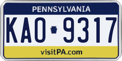 PA license plate KAO9317