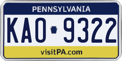 PA license plate KAO9322