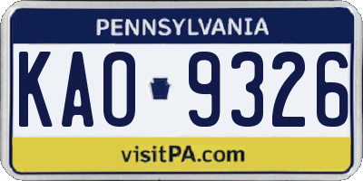 PA license plate KAO9326