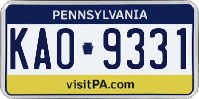 PA license plate KAO9331
