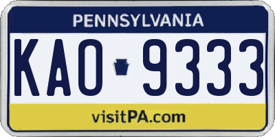 PA license plate KAO9333