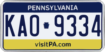 PA license plate KAO9334