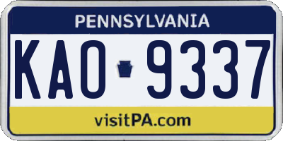 PA license plate KAO9337