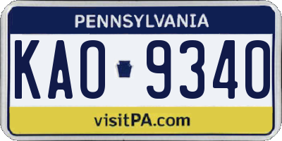PA license plate KAO9340