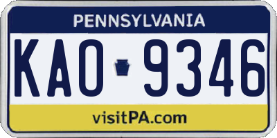 PA license plate KAO9346