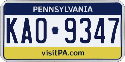 PA license plate KAO9347