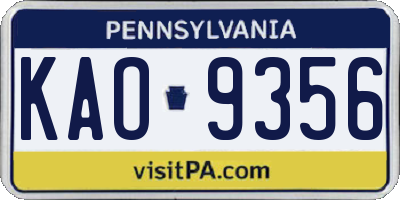 PA license plate KAO9356