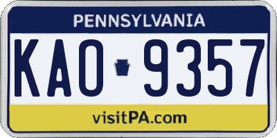 PA license plate KAO9357
