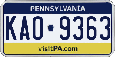 PA license plate KAO9363