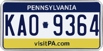 PA license plate KAO9364