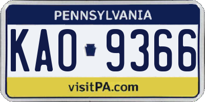PA license plate KAO9366
