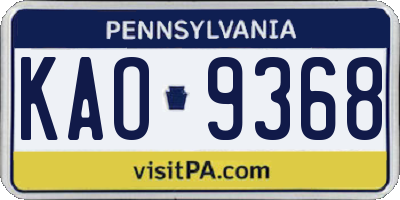 PA license plate KAO9368
