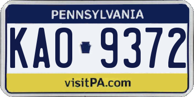 PA license plate KAO9372