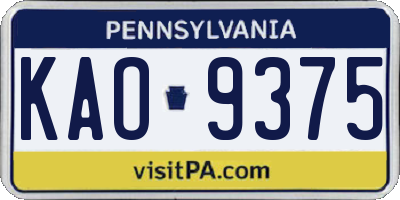 PA license plate KAO9375