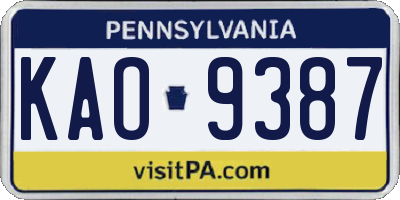 PA license plate KAO9387