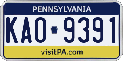 PA license plate KAO9391