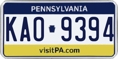 PA license plate KAO9394