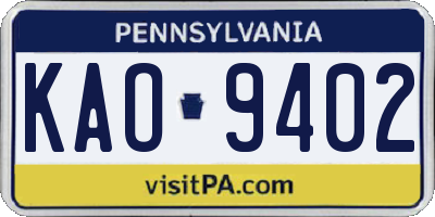 PA license plate KAO9402