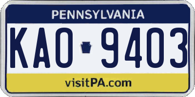 PA license plate KAO9403
