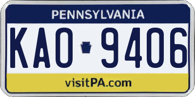 PA license plate KAO9406