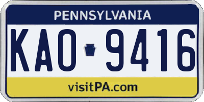 PA license plate KAO9416