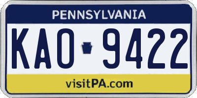 PA license plate KAO9422