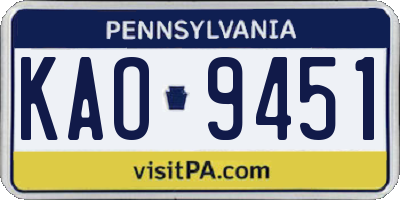 PA license plate KAO9451