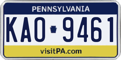 PA license plate KAO9461