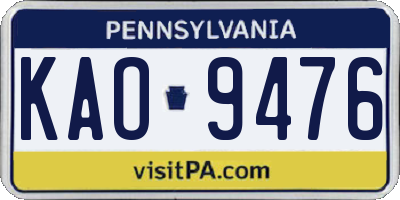 PA license plate KAO9476
