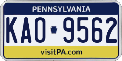 PA license plate KAO9562