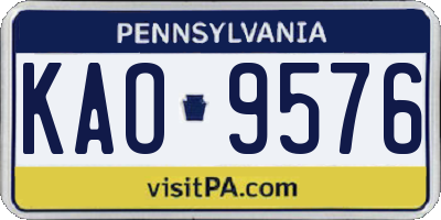 PA license plate KAO9576