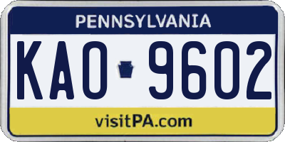 PA license plate KAO9602