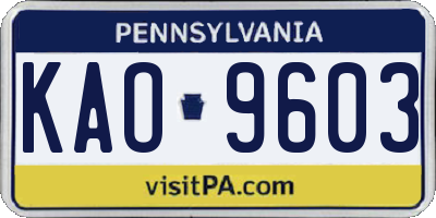 PA license plate KAO9603
