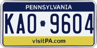 PA license plate KAO9604