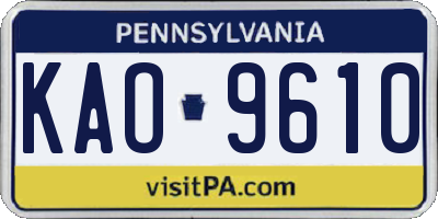 PA license plate KAO9610
