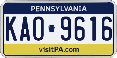 PA license plate KAO9616