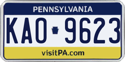 PA license plate KAO9623