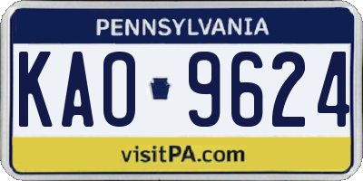 PA license plate KAO9624