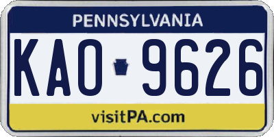PA license plate KAO9626