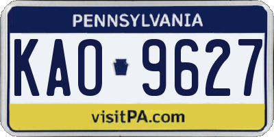 PA license plate KAO9627