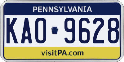 PA license plate KAO9628