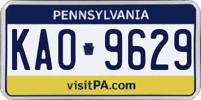 PA license plate KAO9629