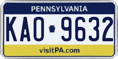 PA license plate KAO9632